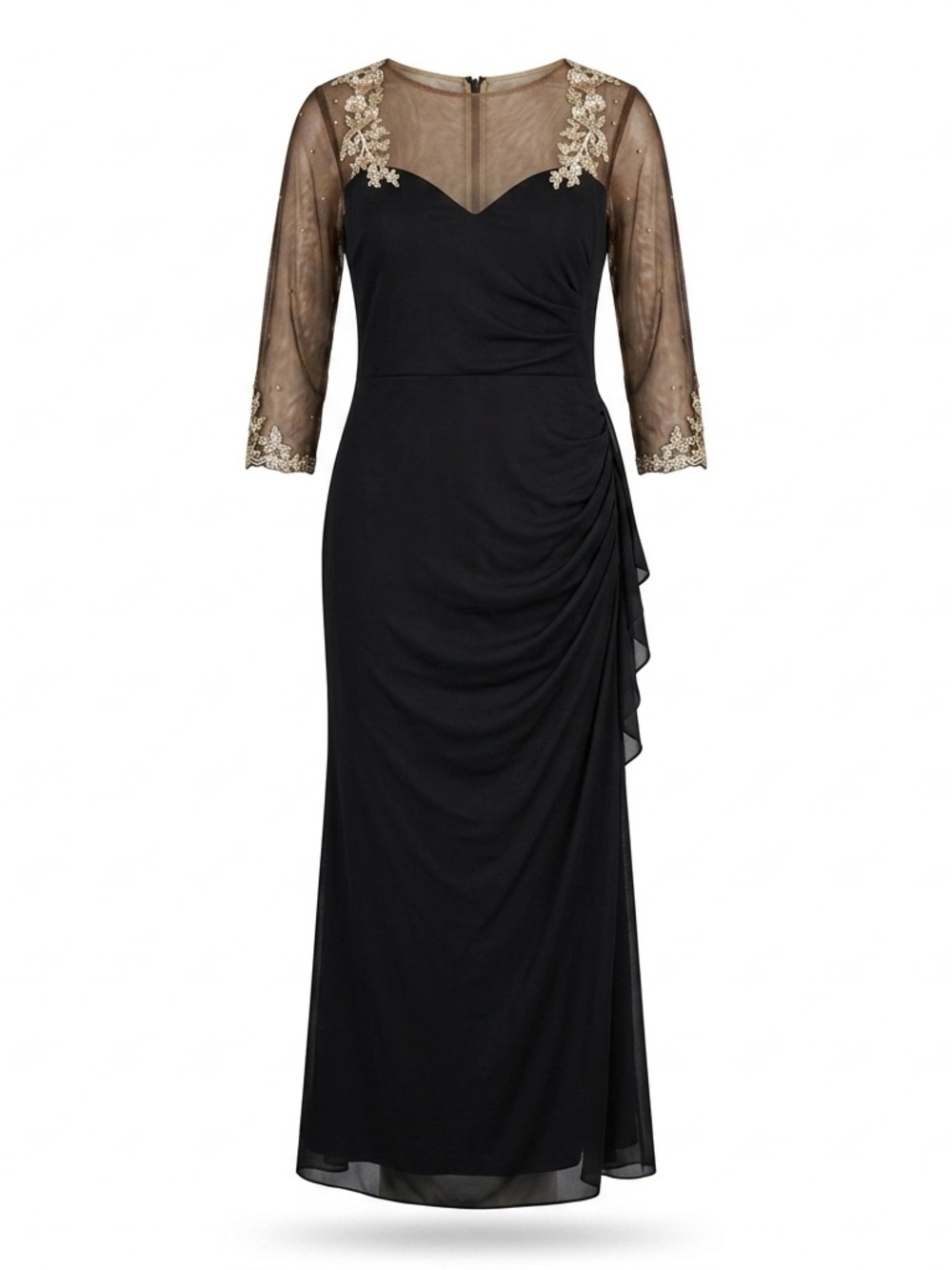 XSCAPE Formal Evening Gown with gold embroidery, NWT, Size 16P